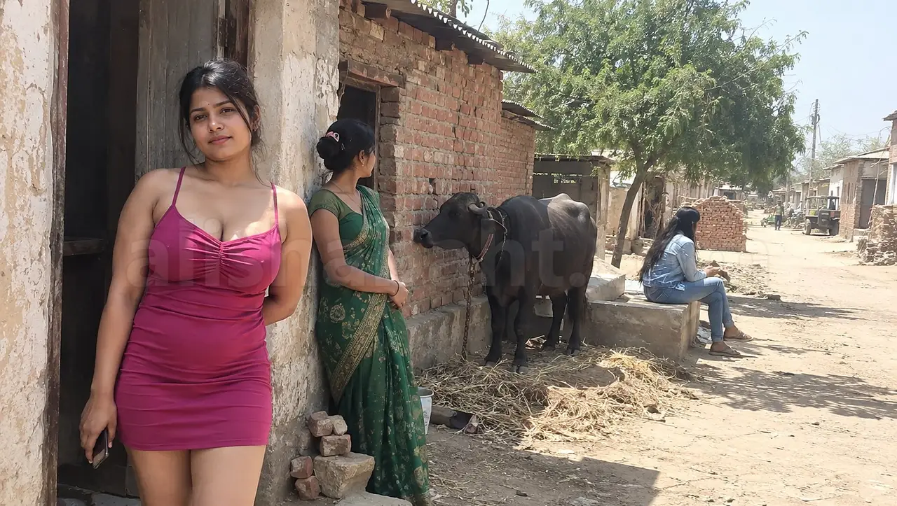 Girls at the village edge outside Jaipur